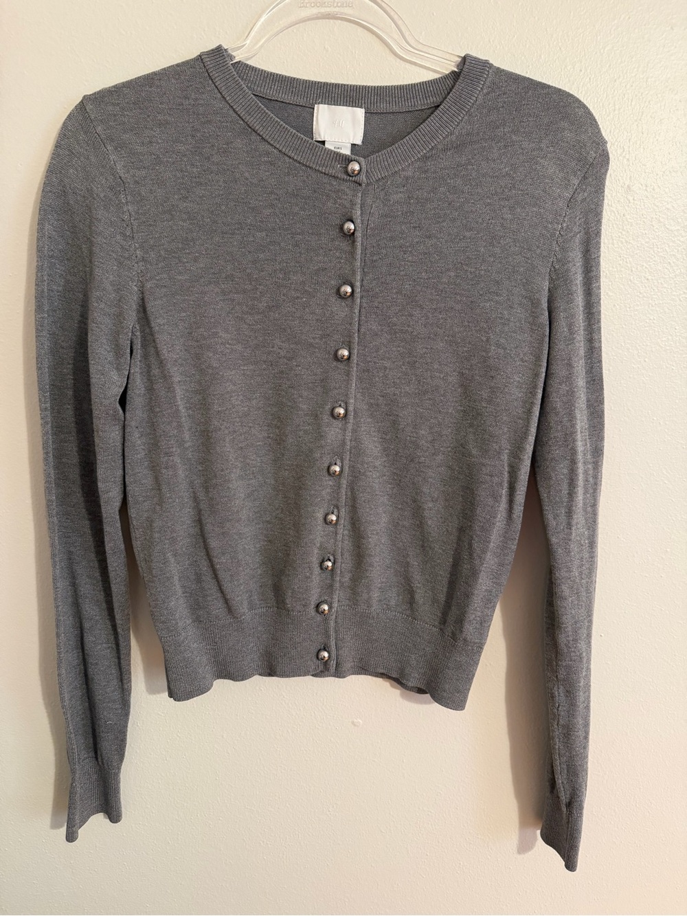 H&M Grey Crewneck Cardigan with Silver Buttons (size small)